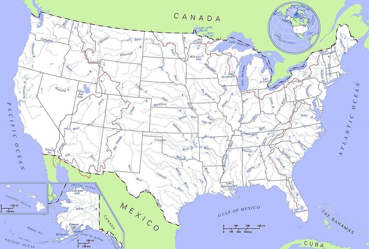 карта США waterways