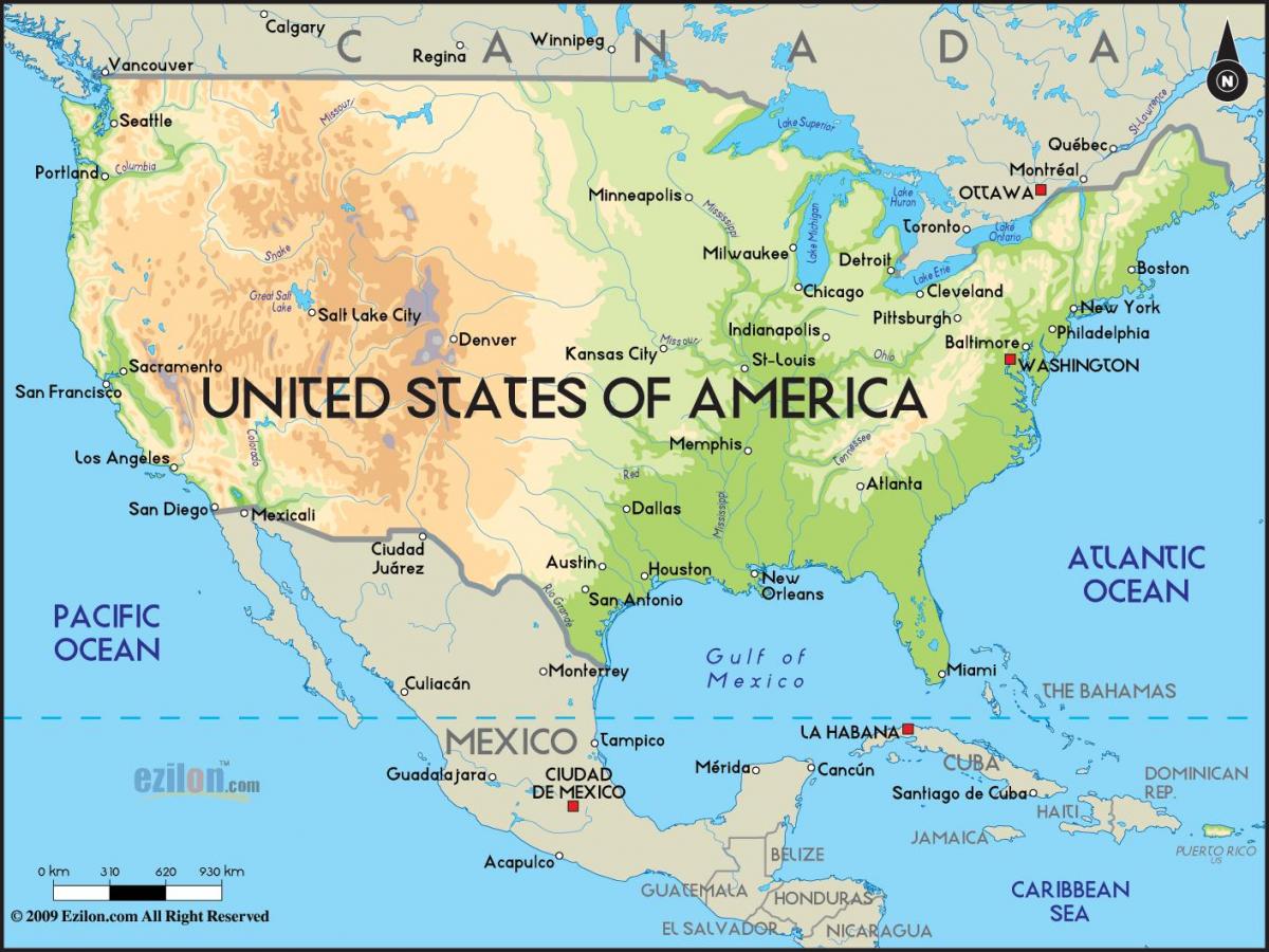 карта США с океанами