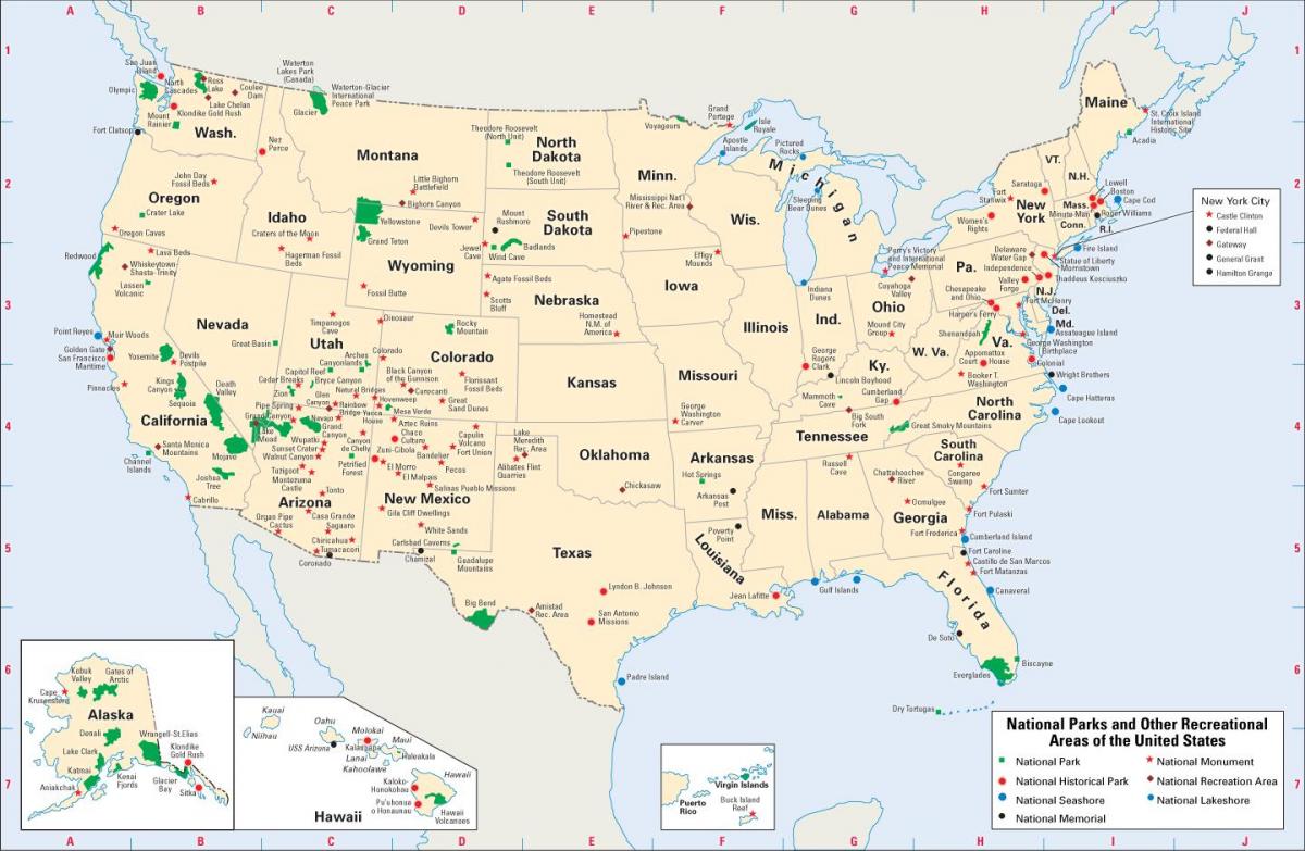 карта национальных парков в США