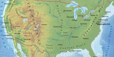 Горы в США на карте